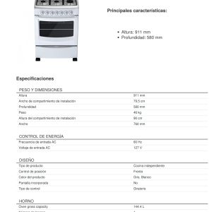 Estufa AF5433Q Ficha Tecnica