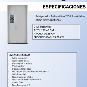 Refrigerador GNM26AEKFSS Ficha Tecnica