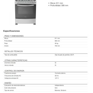 Estufa WF7419D Ficha Tecnica