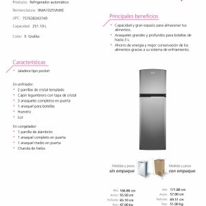 Refrigerador MA1025VMXE Ficha Tecnica