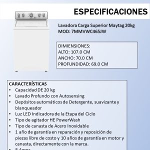 Lavadora 7MMVWC465JW Ficha Tecnica