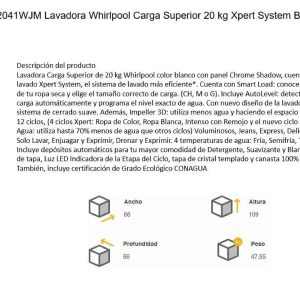 Lavadora 8MWTW2041WJM Ficha Tecnica