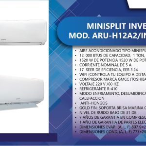 Minisplit ARU H12A2 INV SERIE L 1 TON FRIO/CALOR Ficha Tecnica