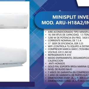 Minisplit ARU H18A2 INV SERIE L 1.5 TON FRIO/CALOR Ficha Tecnica