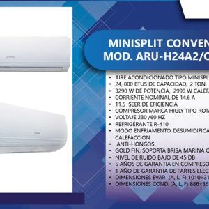 Minisplit ARU-H24A2/OF SERIE L 2 TON FRIO/CALOR Ficha Tecnica