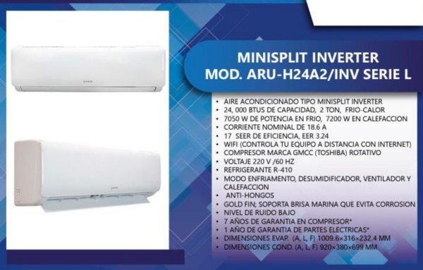 MINISPLIT AURUS INVERTER SERIE L 2 TON FRIO Y CON CALEFACCION MOD: H24A2 - Image 2